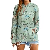 RMCMS Women Dinosaur Funny Hoodie Sweatshirt Pocket Crewneck Casual Loose Cute Tops Long Sleeve Hoodied Pullover Shirt