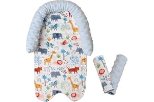 BORYOKUN Car Seat Head Support Infant & Strap Covers, Infant Car Seat Insert for Newborn, Soft Minky Dot Baby Car Seat Cushion for Strollers, Swings, Bouncers