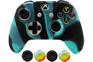 Hikfly Silicone Controller Cover Skin Protector Case Faceplates Kits for Xbox One X/One S/Slim Controller with 4pcs Thumb Grips Caps(Blueblack)