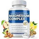 Magnesium Complex Supplement 8 Elemental 1000mg - Magnesium Glycinate, Citrate, Malate, Oxide | Easy Absorption for Bones, Muscle, Energy, Vegan, Non-GMO 90 Capsules (1pc)