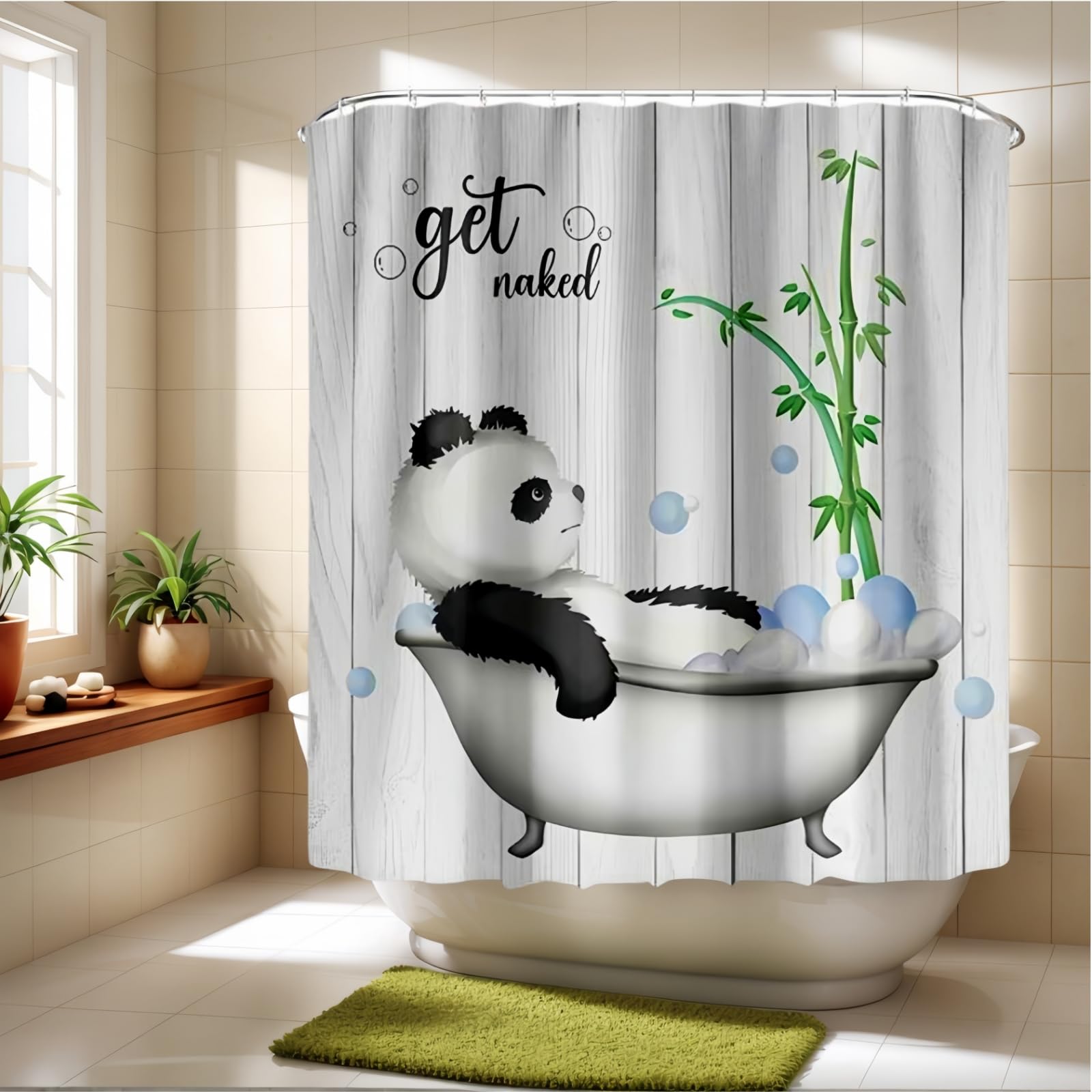 JMAHM Shower Curtain for Bathroom, 180x180 Waterproof Polyester Shower Curtains Animal with 12 Cooks Cath Curtains Bathroom Curtains (Colorful-Panda, 71x71)