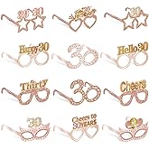 Guiruiy 24PCS 30th Birthday Paper Eyeglasses Decorations for Women, Pink Rose Gold Happy 30th Birthday Eyeglasses Party Supplies, Funny Thirty Year Old Birthday Glasses Decor