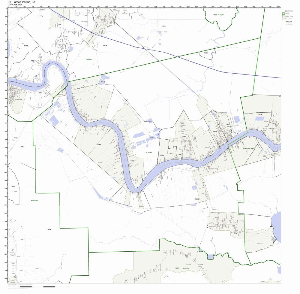 Amazon.com: St James Parish, Louisiana LA ZIP Code Map Not Laminated