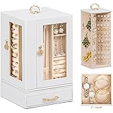 Enthralite Jewelry Box large for Dresser: Women Necklace Ring Storage Organizer with Compartments - Elegant Earring Holder Display (White)