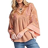 Aisongyuan Womens Floral Printed Blouse V-Neck 3/4 Sleeves Loose Fit Vintage Babydoll Tops