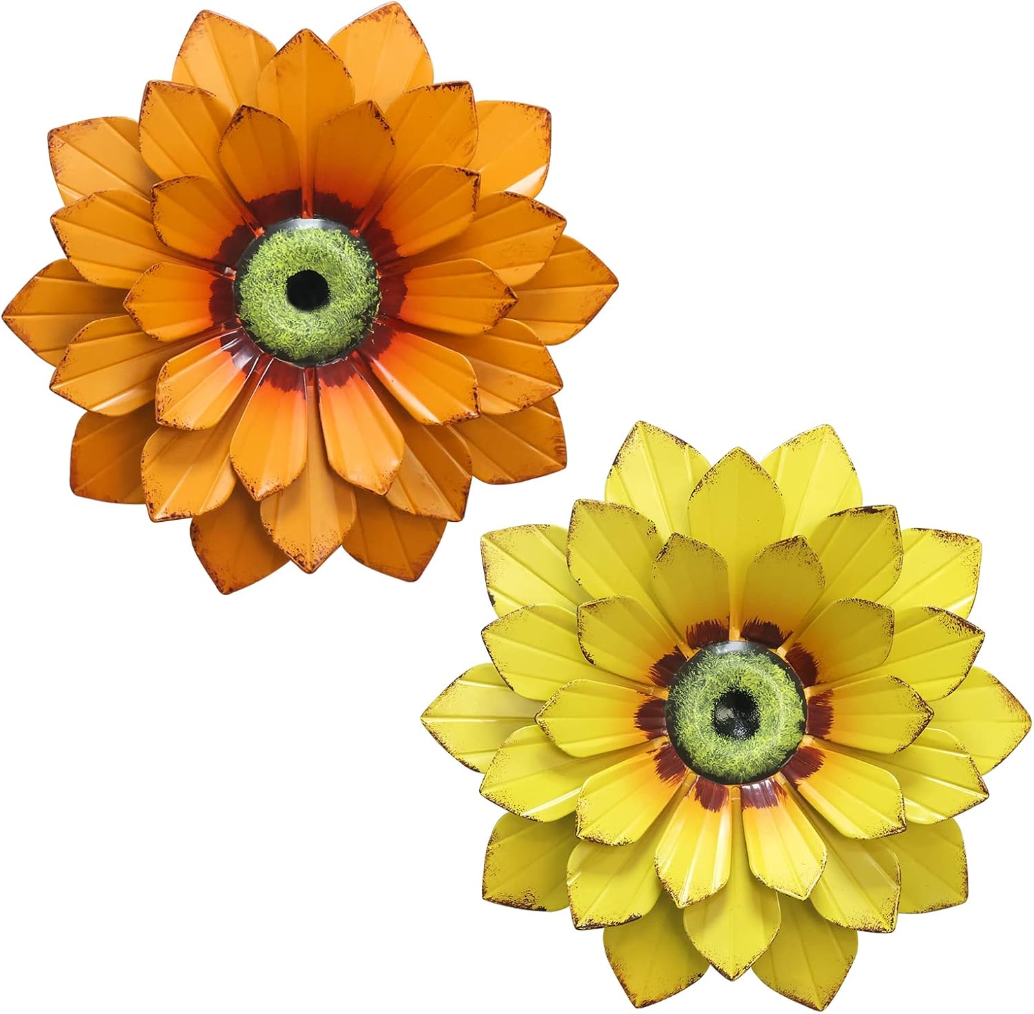 Plaques & Wall Art - hogardeck Metal Sunflower Wall Decor - 2 Pcs 9'' Outdoor Wall Art Metal Flower Backyard Decorations Sunflower Kitchen Bathroom Decor Hanging for Indoor, Outdoor, Living Room, Bedroom