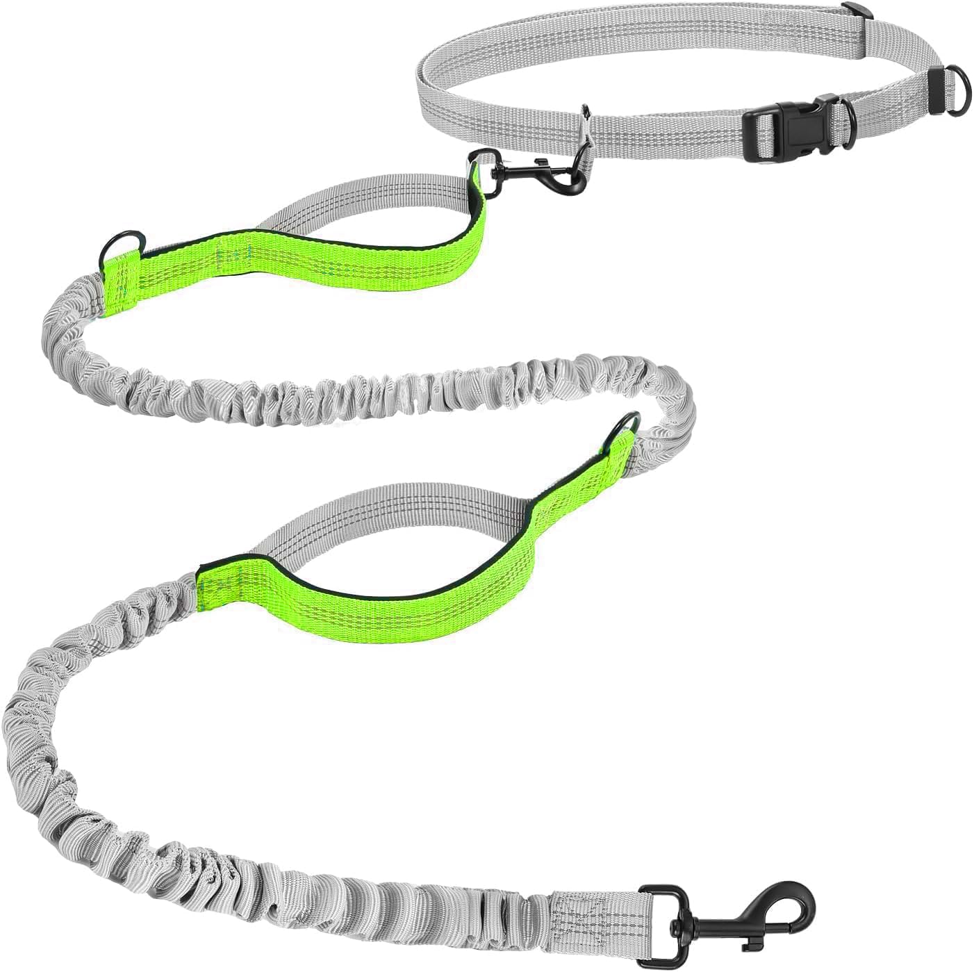 Hurluksi Hand Free Dog Waist Lead, Running Dog Belt Leash Heavy Duty Puppy Walking Belt with Retractable Bungee & Sponge handle (Green)