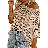 Dokotoo Womens Summer Scoop Neck Short Sleeve Sweater Casual Crochet Hollow Out Knit Tops Pullover Shirts Beach Coverup