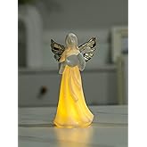 ADAVAS.Y&G Porcelain Angel Figurine with Mandolin and LED Light, Gold Wings, Warm White Glow Translucent Ceramic Angel Statue for Christmas Decoration and Religious Gift 8" H