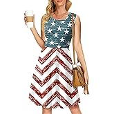 Deerose 4th of July Dress for Women Sleeveless American Flag Patriotic Elastic High Waist Sundress