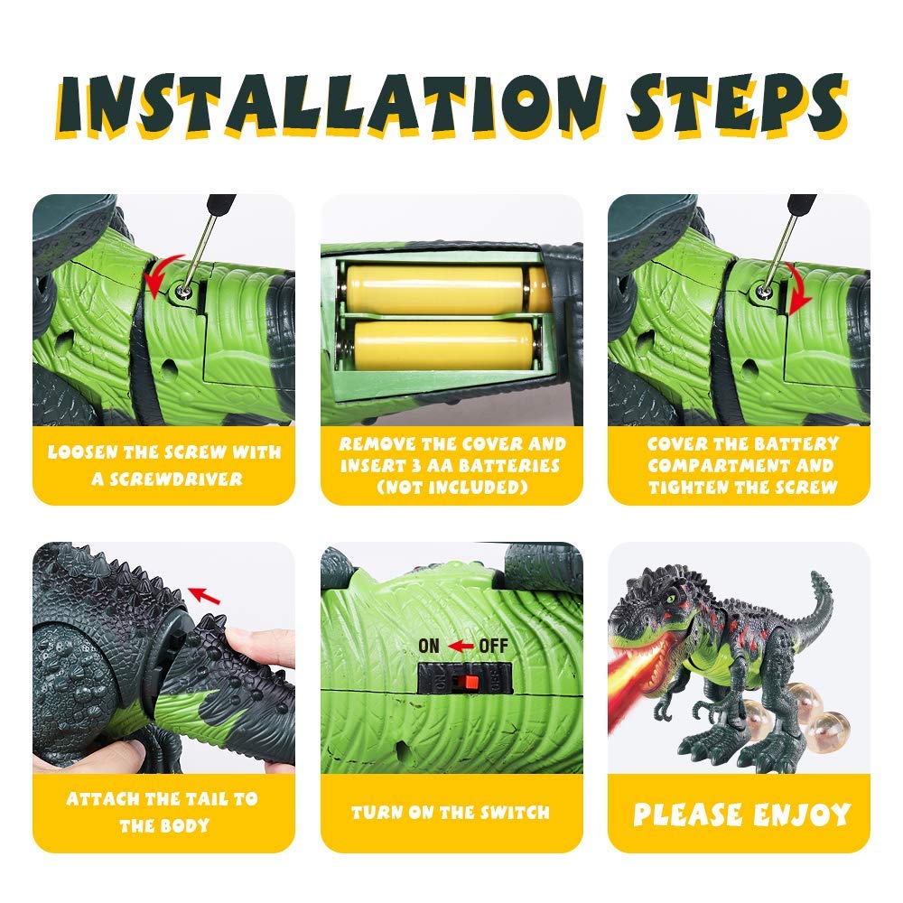 WESPREX Electronic Walking T-Rex: Flame Spray, Water Mist, Laying Eggs, Light Up Eyes, Roaring Sound, Realistic Toy for Kids 3+