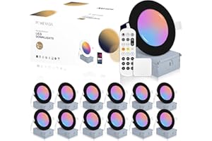 POWERASIA 12 Pack Black Smart Recessed Lighting 4 Inch, Ultra-Thin 4 Inch LED Recessed Lights 9W 700LM Smart Downlight with Junction Box, Compatible with Alexa/Google Assistant and Siri - UL and Energy Star