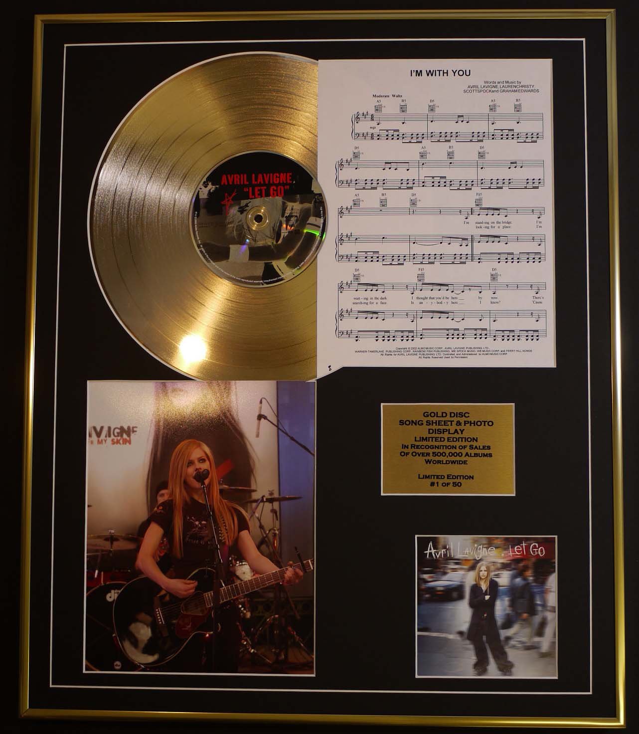 AVRIL LAVIGNE/CD GOLD DISC, SONG SHEET & PHOTO DISPLAY/LTD. EDITION/COA/ALBUM LET GO/SONG SHEET, I'M WITH YOU