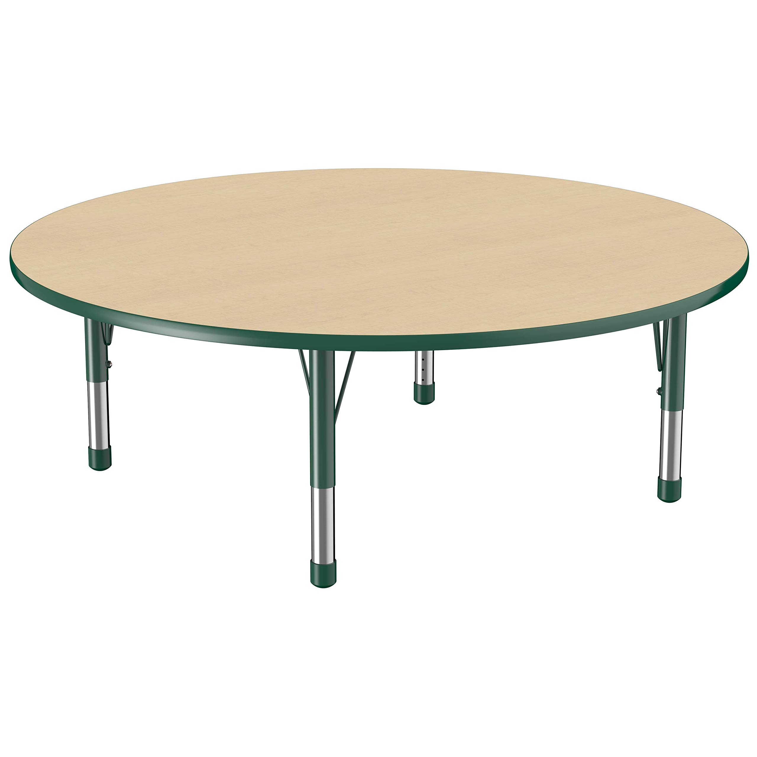 Photo 1 of Factory Direct Partners FDP Round Activity School and Classroom Kids Table (60 inch), Toddler Legs, Adjustable Height 15-24 inches - Maple Top and Green Edge