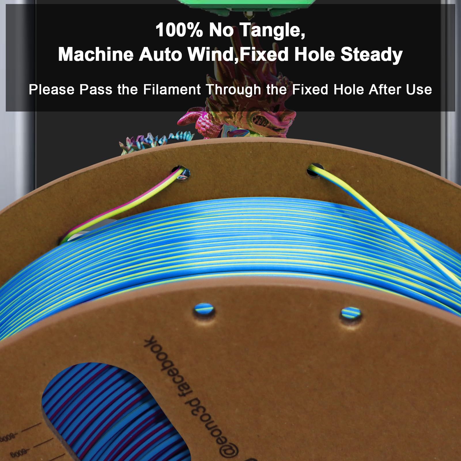 EONO Filament PLA 1,75mm Mehrfarbig Regenbogen PLA Filament für 3D Drucker Coextrusions Dreifarbiges Silk 1kg (2,2 lbs) Mehrfarbiges PLA,Tricolor Filament PLA, Silk PLA Filament Rot/Gold/Blau. 4