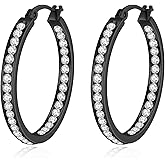 CiNily Stainless Steel Cubic Zirconia Hoop Earrings Silver/Gold Plated Earrings for Sensitive Ears