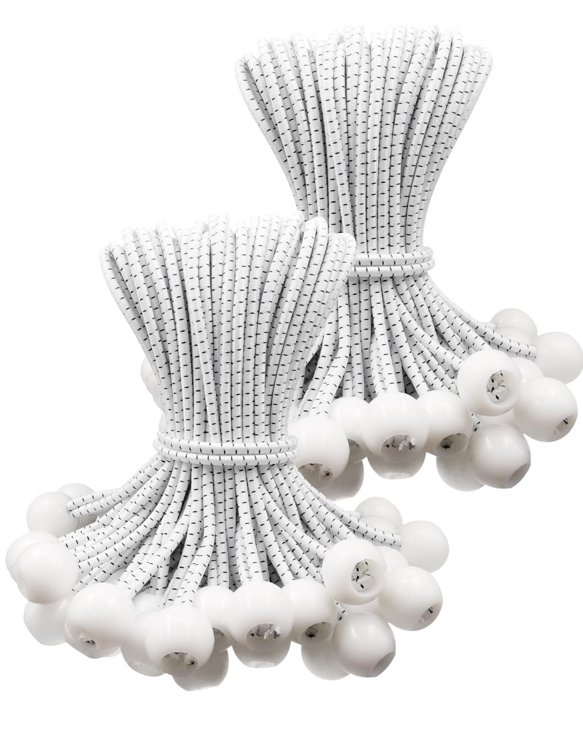 WMZOBH Tarpaulin Bungee Balls 6 Inch, 100 Pcs Bungee Cord with Balls, Small Bungee Cords Heavy Duty, Short Elastic Flag Bungees, Tie-Down, Adjustable Bungee Straps (White)