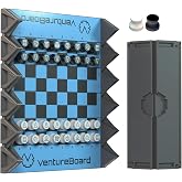 NEW VENTUREBOARD 6 Inches Magnetic Unique Chess Set Board Game - 2 Extra Queens - Folding Board, Portable Travel Chess Board Game Pieces - (Blue/Grey)