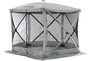 CLAM Quick-Set Venture 9 x 9 Foot Portable Pop-Up Outdoor Camping Gazebo Screen Tent 5-Sided Canopy Shelter with Ground Stakes and Carry Bag, Gray