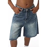 EMMIOL Baggy Jorts Men Jean Shorts Summer, y2k Grunge Denim Shorts Vintage Distressed Loose Fit Streetwear