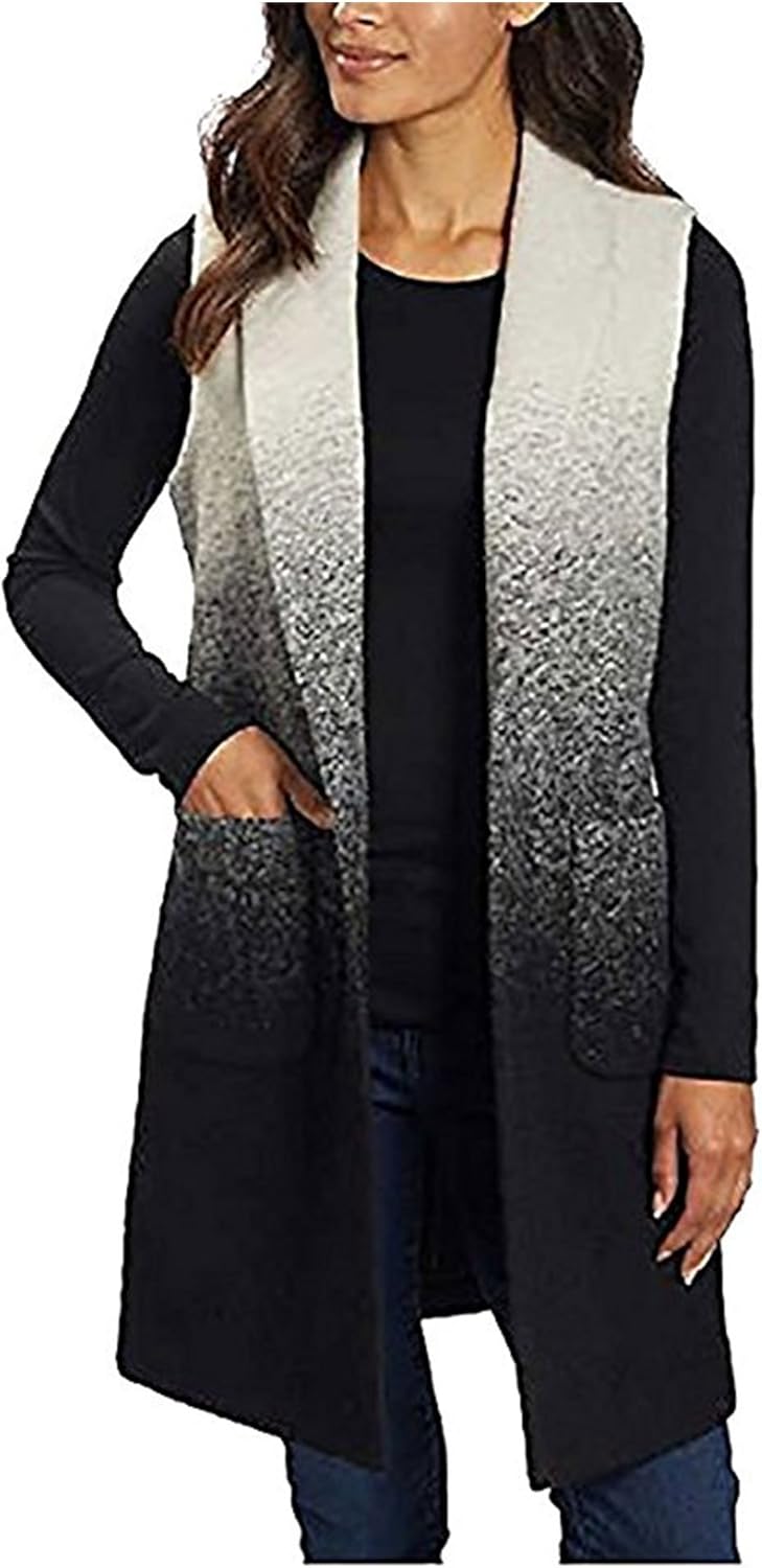 Andrew Marc Ladies Long Vest With Pockets (White/Black