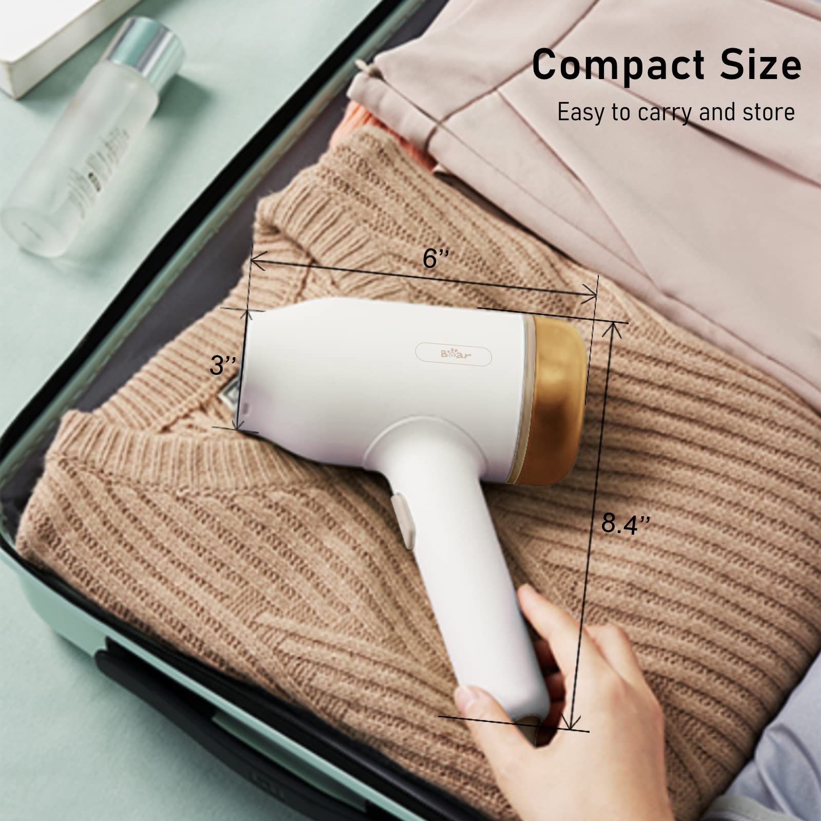 Bear Steamer for Clothes, Portable Handheld Travel Clothes Steamer, 10 Second Fast Heat-up, Auto-Off, Steam Iron Fabric Wrinkle Remover with Brush for Home and Travel