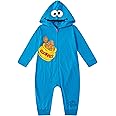 Sesame Street Boys’ Elmo or Cookie Monster Zip Up Long Sleeve Hooded Romper for Newborn, Infant and Toddler Kids
