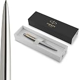 Parker Jotter Ballpoint Pen Stainless Steel Golden Trim Medium Blue Ink Gift Box