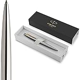 Parker Jotter Ballpoint Pen, Stainless Steel with Golden Trim, Medium Point, Blue Ink, Gift Box - Smooth Writing, Sleek, Poli
