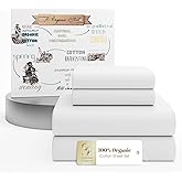 SUPREME ELEGANCE Organic 100% Cotton Queen Sheet Set, 18” Deep Pocket, Snow White | Lightweight, Eco-Friendly Cotton, Percale Softness, Durable & Breathable, Naturally Cooling | All Season Comfort