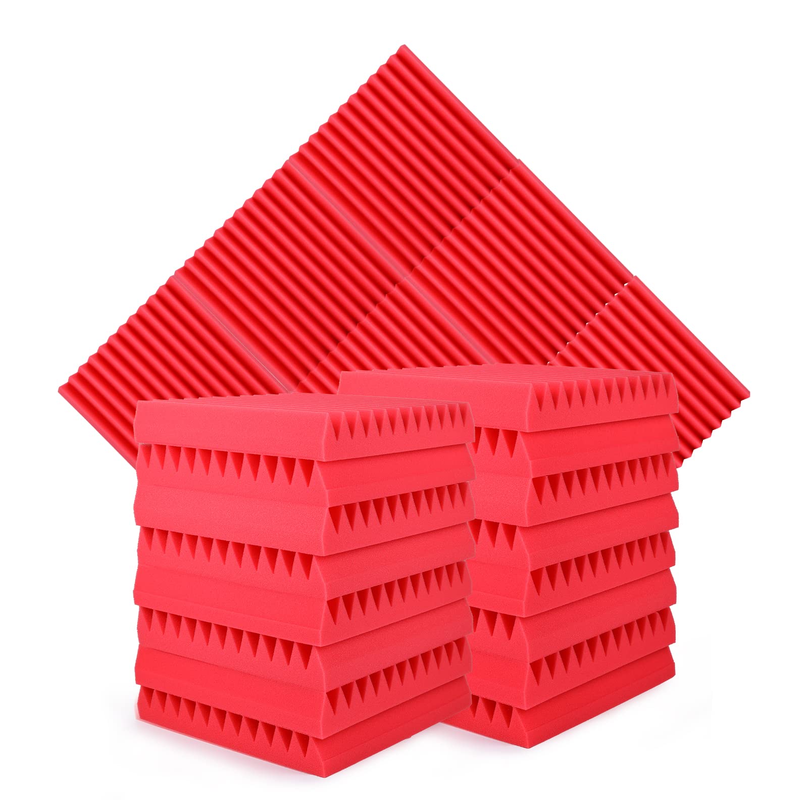 Sound Proofing Acoustic Foam Panels,12 Pcs 2" X 12" X 12" High Density Wedges Acoustic Panels Fireproof Sound Absorbing Wall Panels for Recording Studio, Home, Offices (Red)