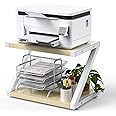 HUANUO Printer Stand, Desktop Printer Stand with 2 Tier Wood Storage Shelves, Printer Stand for Desk, Multi-Purpose Desk Organizer for Fax Machine, Scanner, Files, Books