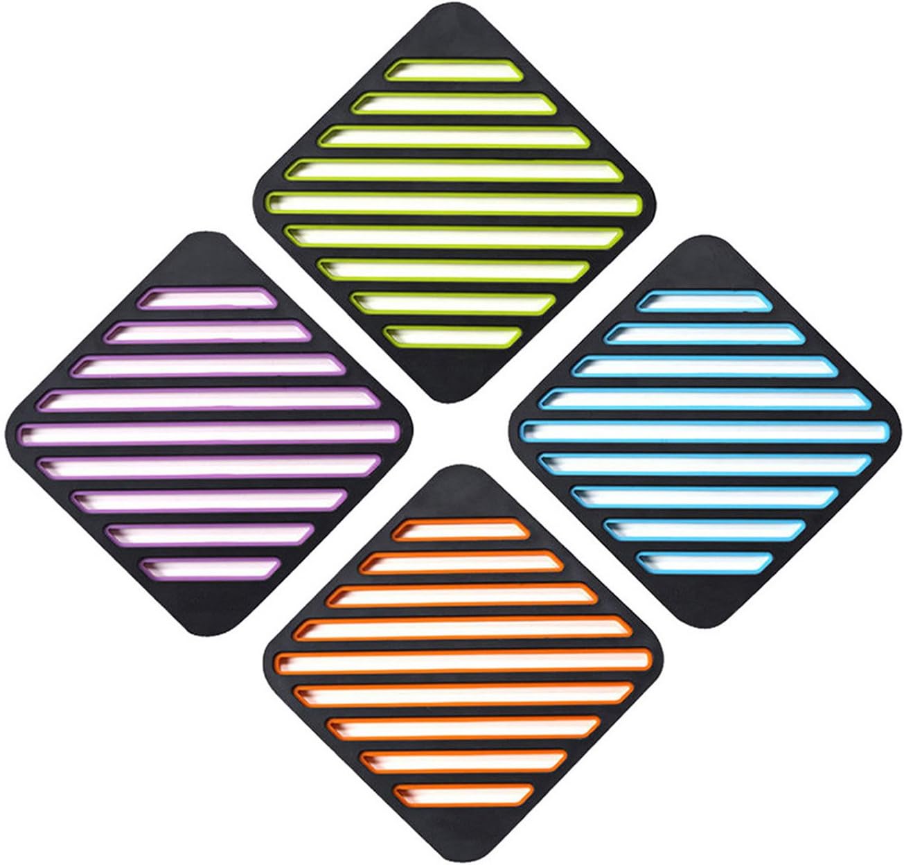 Coralpearl Trivet Mat Silicone Pot Holder Set 2 in 1, Hot Pad Rest Protector Heat Resistant Flexible Potholders for Dishes Plates Tea Pots Pans Iron Skillet, Kitchen Table Countertops (Square-4 pcs)