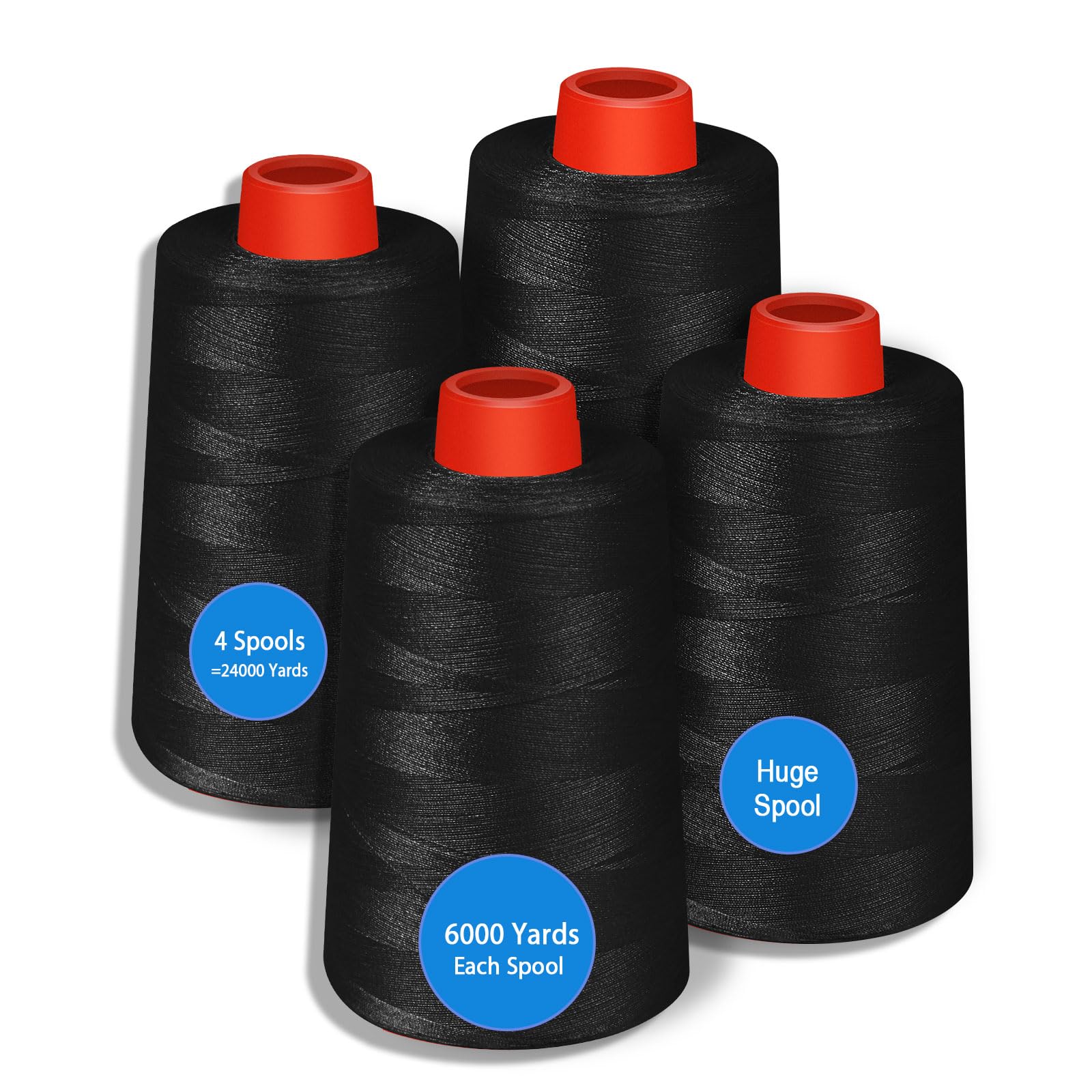 Photo 1 of AOFITOA Black Sewing Thread, Serger Thread Cones 4 Pack, 40S/2-24000 Yards Black All Purpose Sewing Cone Thread for Sewing, Quilting, Serger Machines, Over Lock, Piecing, Merrow & Hand Embroidery.
