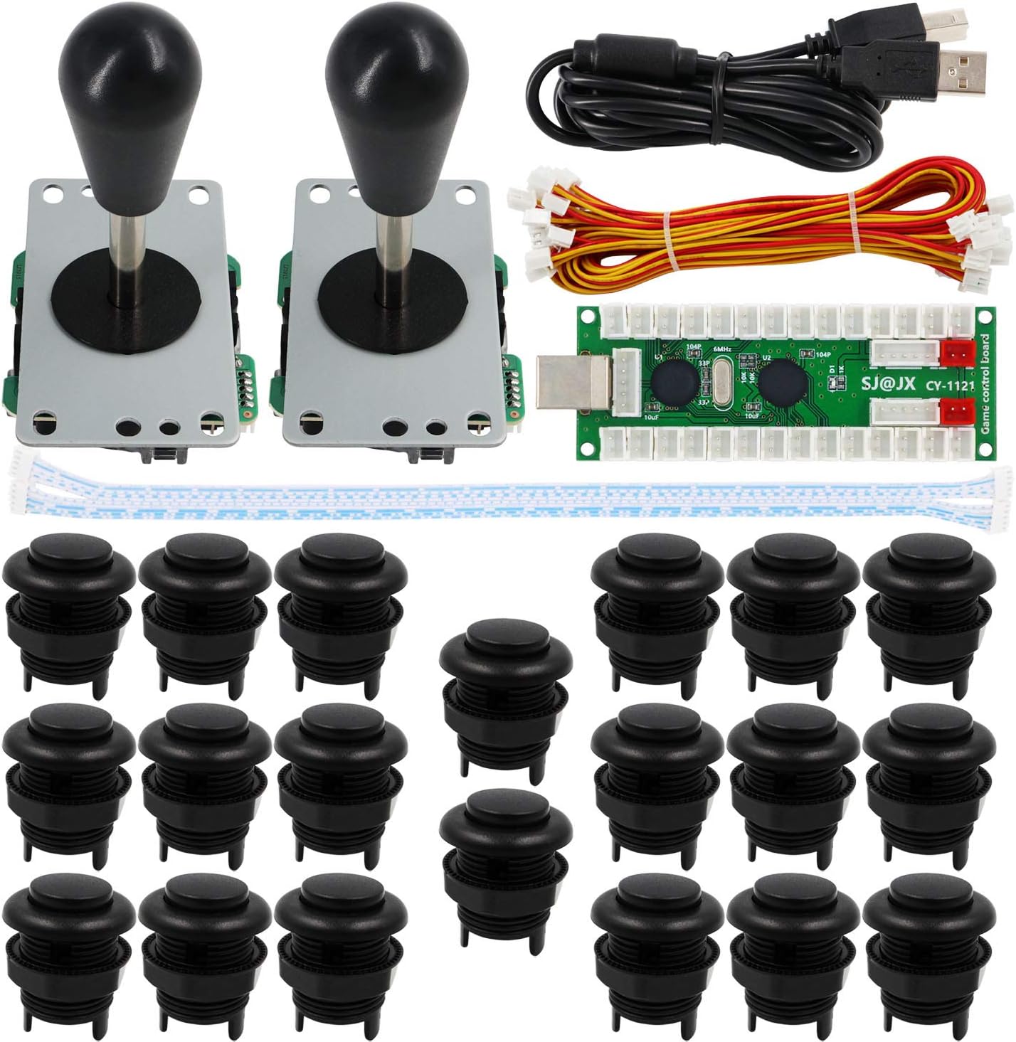 SJ@JX Arcade Game 2 Player Controller DIY Kit Buttons Cherry MX Mechanical Keyboard Black Switch Matt Frosted 8 Way Fighting Joystick Zero Delay USB Encoder for PC MAME Raspberry Pi