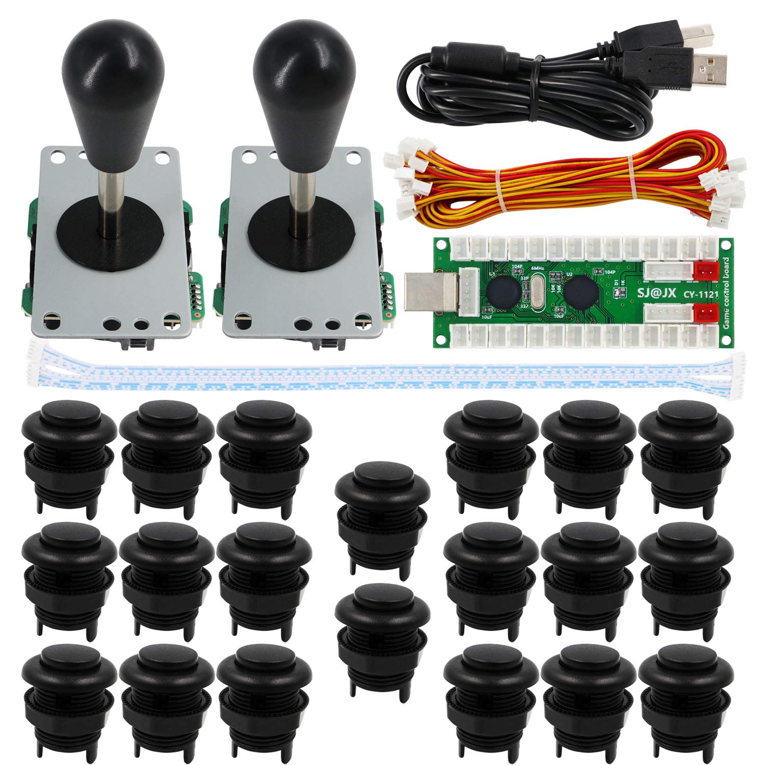 SJ@JX Arcade Game 2 Player Controller DIY Kit Buttons Cherry MX Mechanical Keyboard Black Switch Matt Frosted 8 Way Fighting Joystick Zero Delay USB Encoder for PC MAME Raspberry Pi