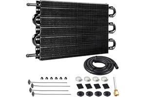 BARTOO Universal 5/16" Transmission Oil Cooler Kit, Aluminium alloy 6 Pass Tube and Fin Oil Cooler Kit(Black)