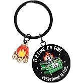 Celavoy Dumpster Fire Keychain Gifts - Everything Is Fine Raccoon Positive Emotional Support Novelty Funny Appreciation Keyring Birthday Gift for Coworkers Women Christmas Cute Office Accessories