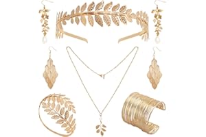 Bcxfbxd 6Pcs Greek Accessories Greek Costume Accessories Greek Jewelry Set Include Golden Laurel Leaf Headband Armband Earrin
