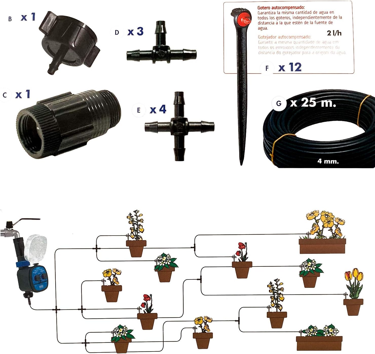 Aqua Control Programador C4099O + Kit Micro-riego para 12 Plantas ...