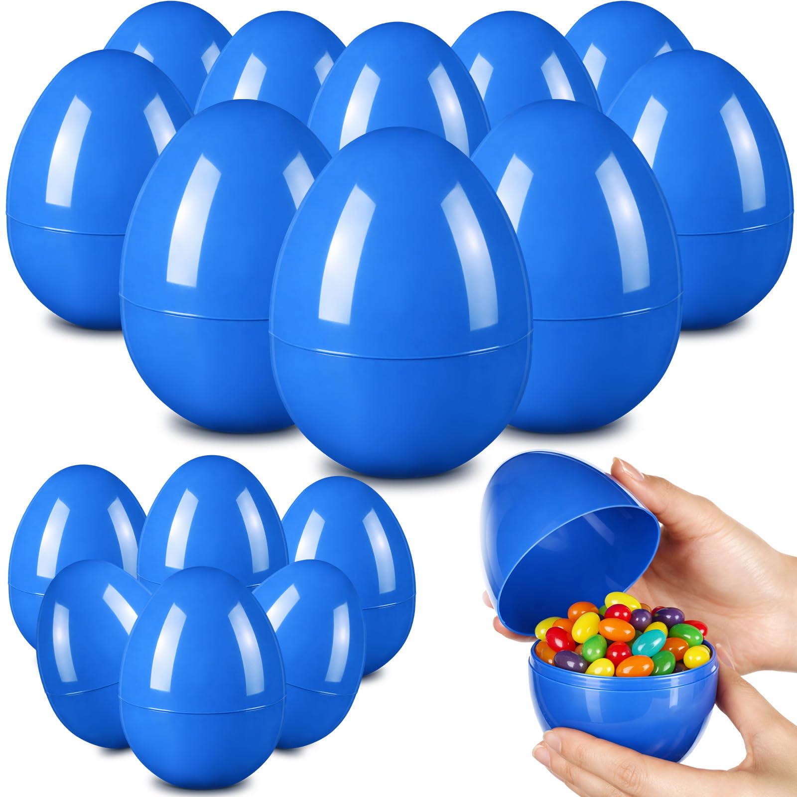 Leitee 24 Pcs Blue Plastic Easter Eggs 4 Inch Large Blank Empty Eggs Bulk Paintable Detachable DIY Decoration for Easter Basket Stuffers Fillable Hunting Treats Party Favor Gift