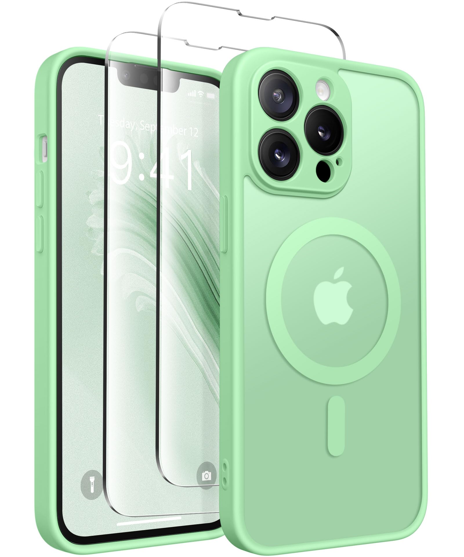CAPRARO Magnetic for iPhone 13 Pro Max Case, [Compatible with MagSafe] [Full Camera Protection] [13FT Drop Protection] Shockproof Protective Slim Translucent Matte Phone Case, Bamboo Green