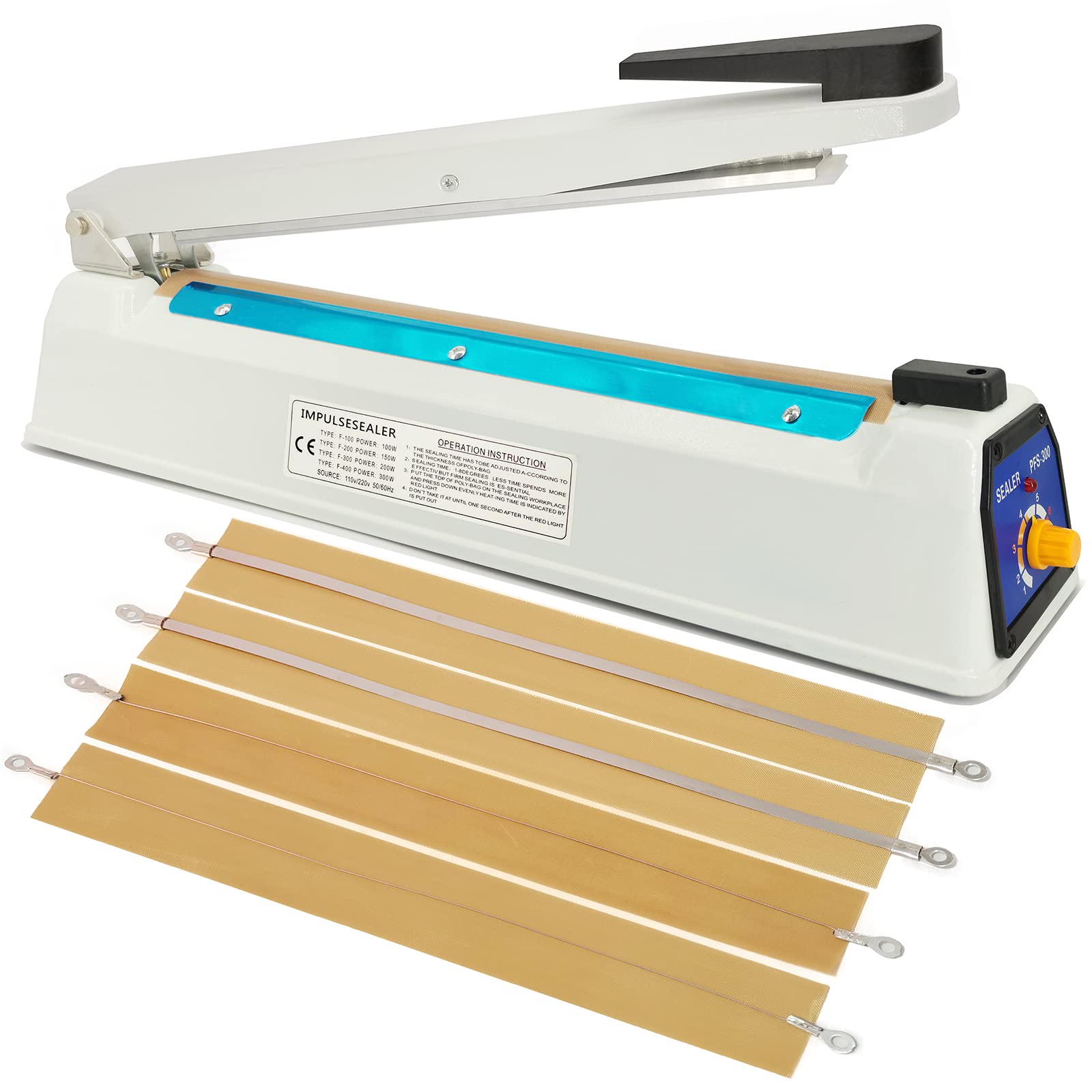 Photo 1 of NON-FUNCTIONAL, PARTS ONLY-------Impulse Heat Sealer 12 Inch 5mm Mylar Bag Sealer, Iron Shell Sealer, Plastic Bag Sealer Machine, with 4 Replacements Kit (2 Cutting Lines Included)