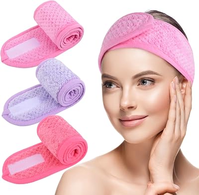 KinHwa 3 Pack Spa Facial Headband Purple Microfibre Adjustable