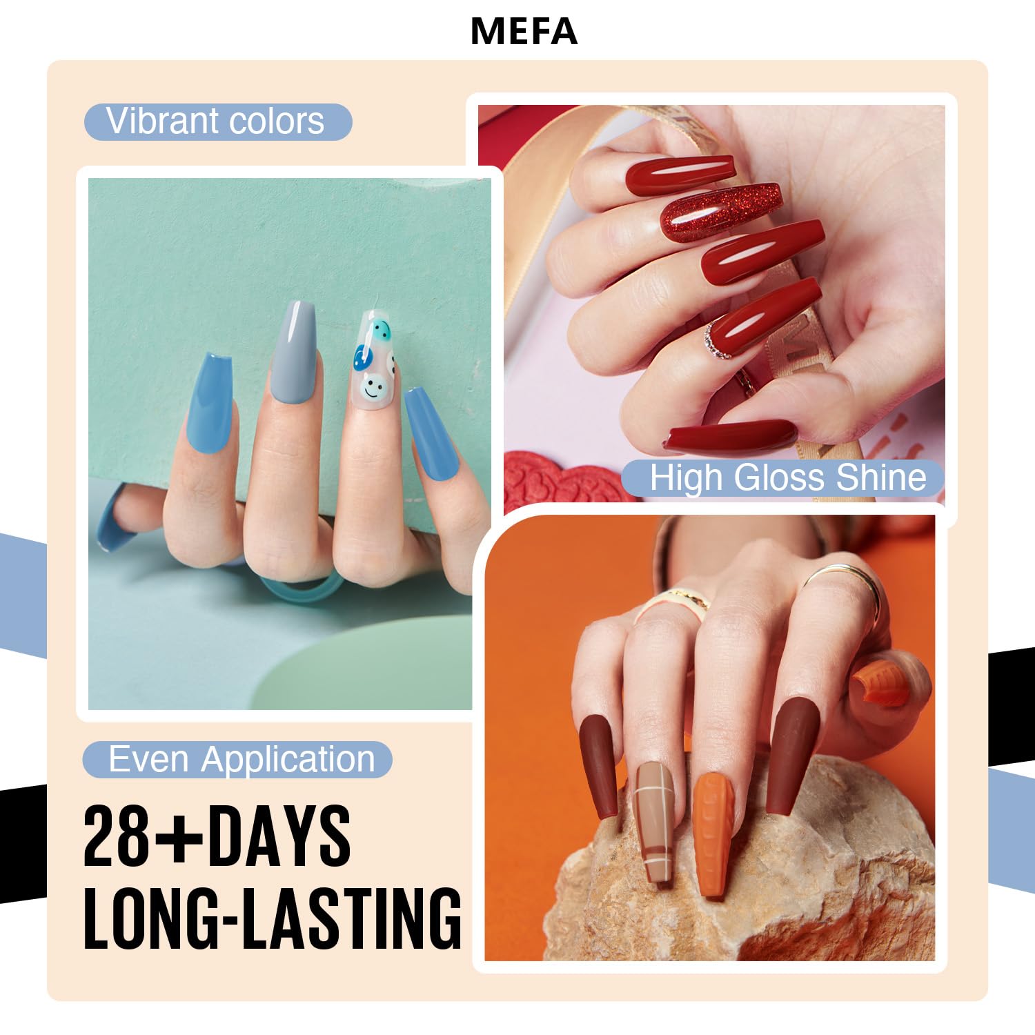 MEFA Gel Nail Polish Set, 12 Colors Orange Burgundy Red Gel Polish Set Flash Dark Red Glitter Nail Polish Shimmer Nude Brown Blue Yellow Nail Gifts for Women Girl DIY Salon Home Spring Summer - Image 5