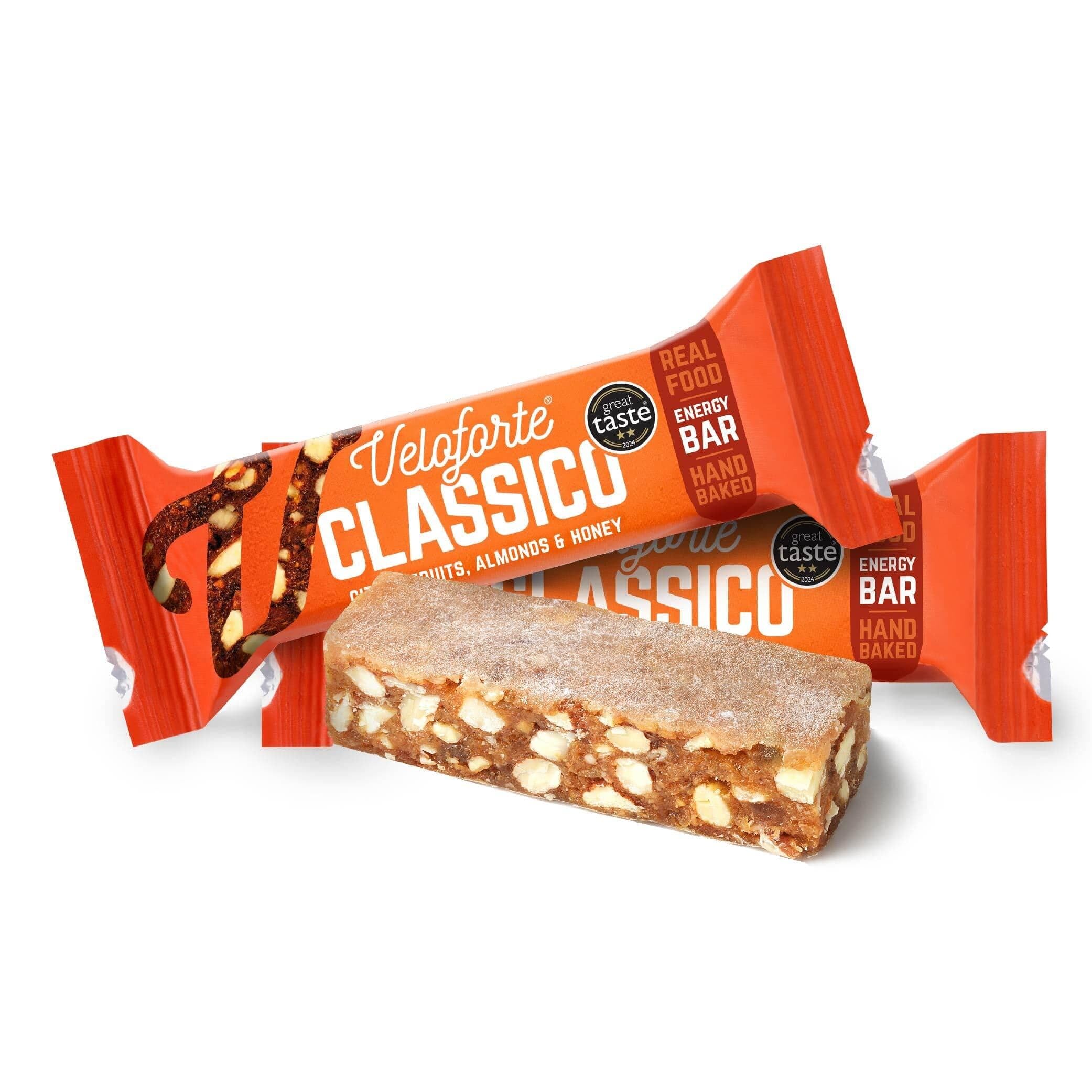 Veloforte Classico Energy Bar For Running, Cycling, Triathlon | Optimally balanced carbs and protein for sports. Gut-friendly, high-fibre, vegan and gluten-free | Citrus Fruits & Almonds | 9-pack — image 1