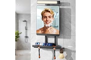ENVTEK Heated Fogless Shower Mirror with 3-Color Dimmable Lights (3 Modes) - No Drilling Removable Mount & Razor Holder for B