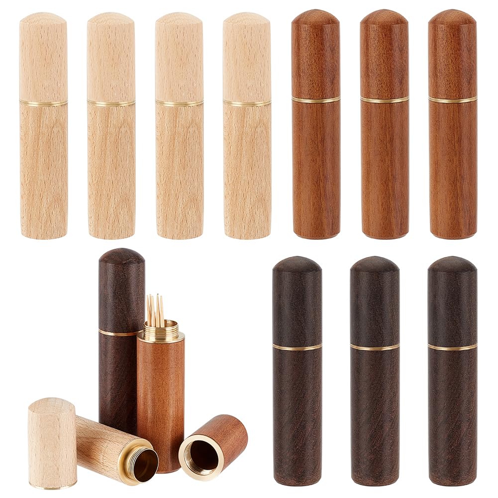 AHANDMAKER 10 pcs Colorful Portable Wood Toothpick Holder Wooden Toothpick Case Toothpick Pocket Box for Storage Toothpick Needle, Pill for Home Office Bar Hotel