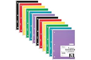 Mead Spiral Notebook, 12 Pack, 1 Subject, College Ruled Paper, 7-1/2" x 10-1/2", 70 Sheets per Notebook, Colors Will Vary (830063-ECM25)