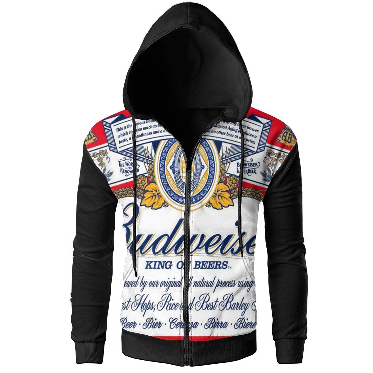 Men's Hoodies Budweiser Beer Logo Pullover Sweatshirts Hooded Black Jackets